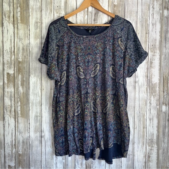 Lucky Brand Paisley Slit Back Boho Tee - Picture 2 of 6